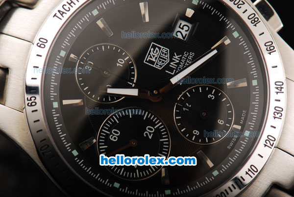 Tag Heuer Link Swiss Valjoux 7750 Automatic Movement Full Steel with Black Dial and Silver Stick Markers - Click Image to Close